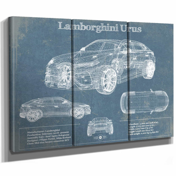 Lamborghini Urus 2019 Vintage Blueprint Auto Print