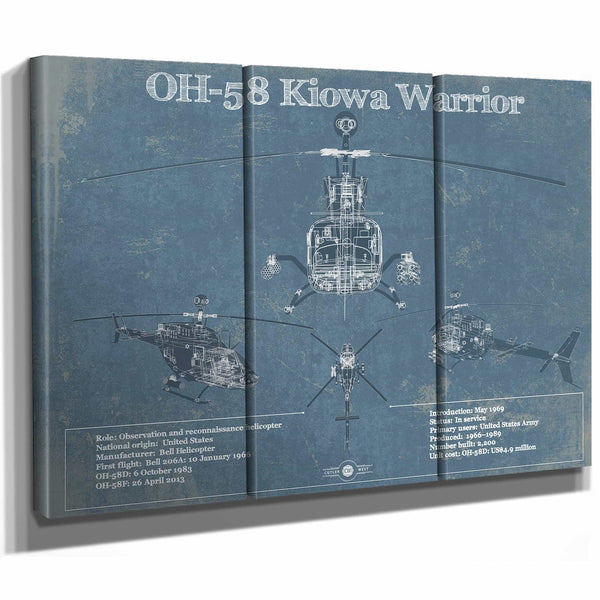 OH-58 Kiowa Warrior Helicopter Vintage Aviation Blueprint Military Print