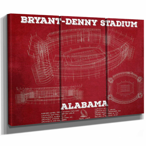 Alabama Crimson Tide Stadium Art - Bryant-Denny Stadium Vintage Seating Chart