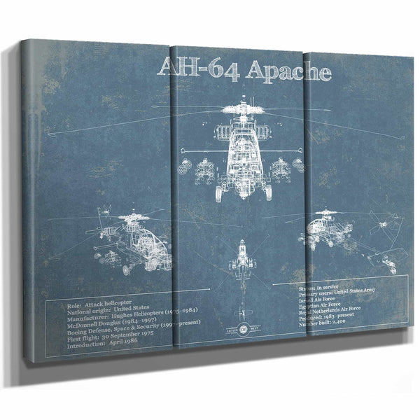 AH-64 Apache Helicopter Vintage Aviation Blueprint Military Print