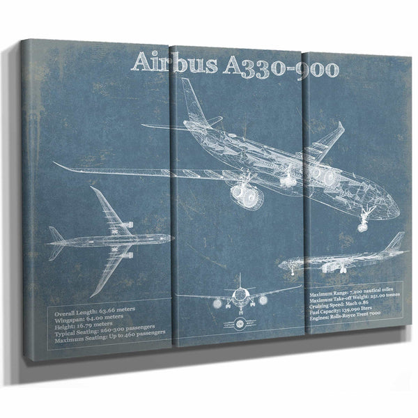 Airbus A330-900 Vintage Aviation Blueprint Print - Custom Pilot Name Can Be Added
