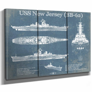 USS New Jersey (BB-62) Battleship Blueprint Original Military Wall Art - Customizable