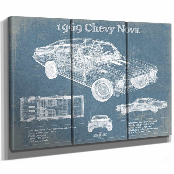 1969 Chevrolet Nova SS Blueprint Vintage Auto Patent Print