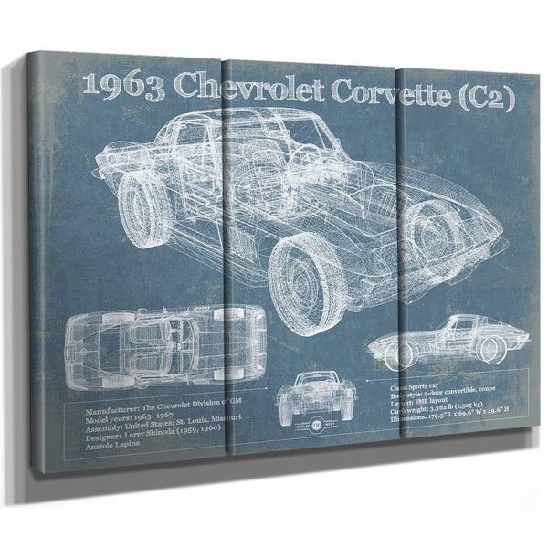 1963 Chevrolet Corvette (C2) Vintage Blueprint Auto Print