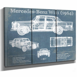 Mercedes Benz 220S W111 (1964) Blueprint Vintage Auto Print