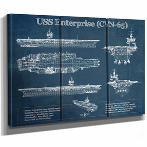 USS Enterprise (CVN-65) Aircraft Carrier Blueprint Original Military Wall Art - Customizable