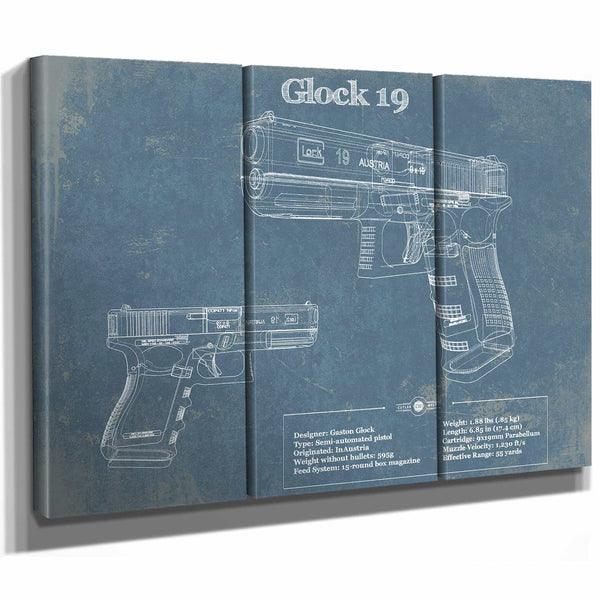 Glock 19 Blueprint Vintage Gun Print