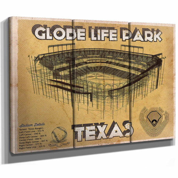 Texas Rangers - Globe Life Park Vintage Stadium Baseball Print