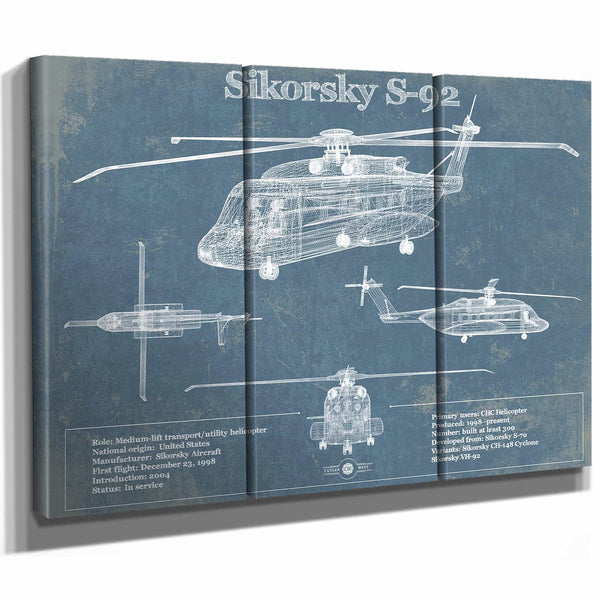 Sikorsky S-92 Helicopter Vintage Aviation Blueprint Military Print