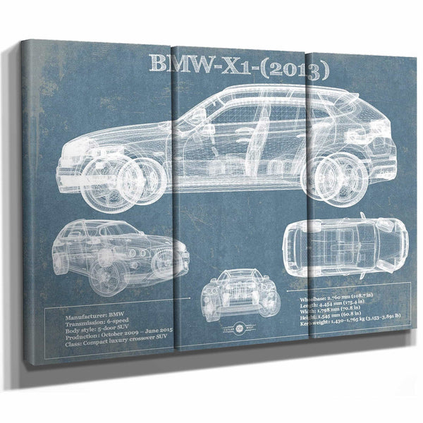 BMW X1 (2013) Vintage Blueprint Auto Print
