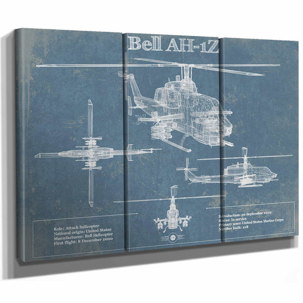 Bell AH-1Z Viper Vintage Original Blueprint Military Print
