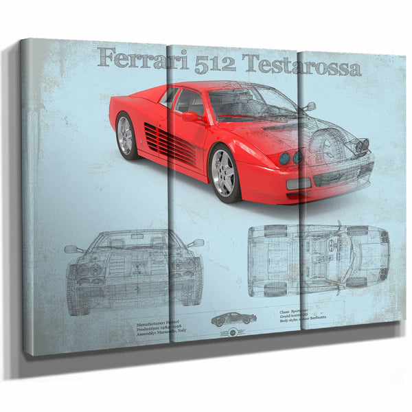 Ferrari 512 Testarossa Blueprint Vintage Auto Print