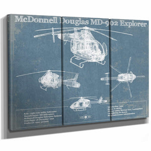 McDonnell Douglas MD-902 Explorer Vintage Blueprint Helicopter Print