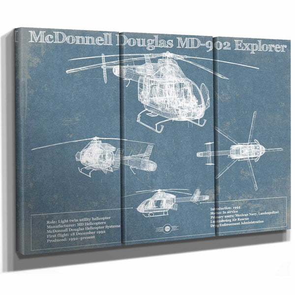 McDonnell Douglas MD-902 Explorer Vintage Blueprint Helicopter Print