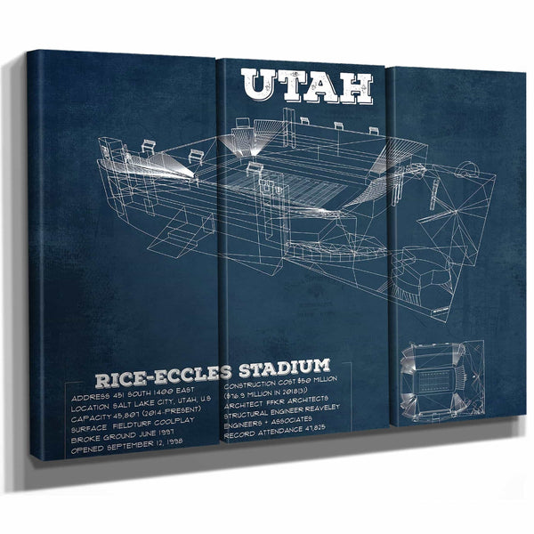Utah Utes Wall Art - Vintage Rice–Eccles StadiumBlueprint Art Print