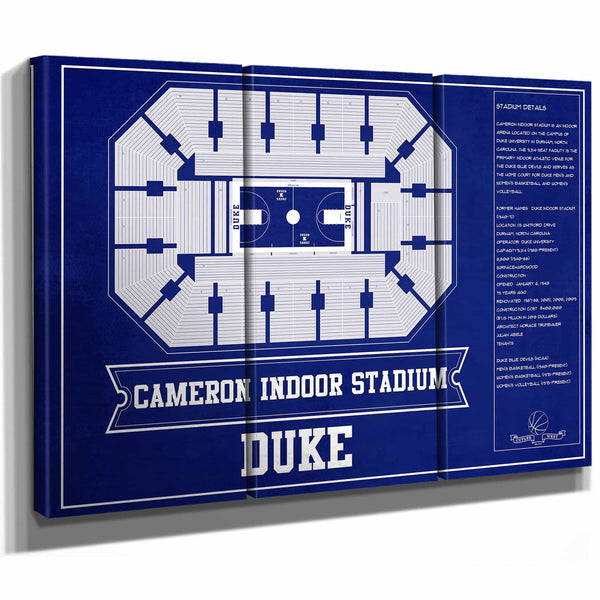 Duke Blue Devils - Cameron Indoor Stadium Seating Chart Team Color - College Basketball Blueprint Art