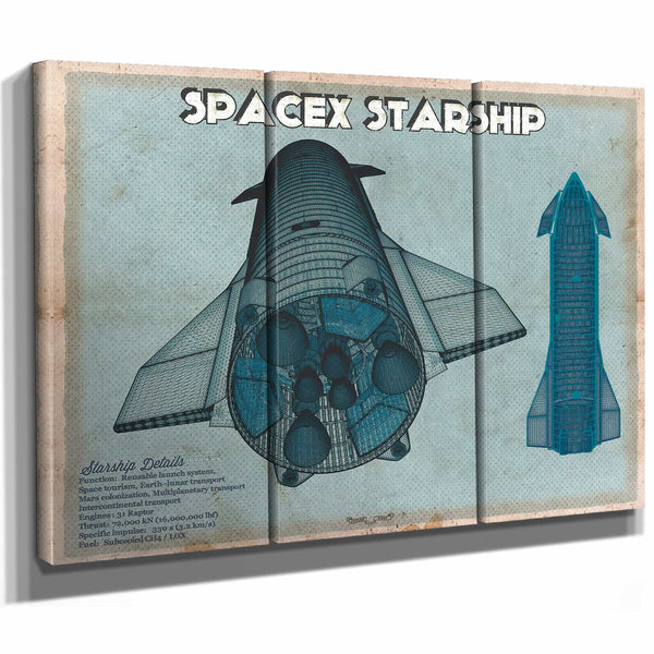 SpaceX Starship Blue Vintage Space Exploration Print
