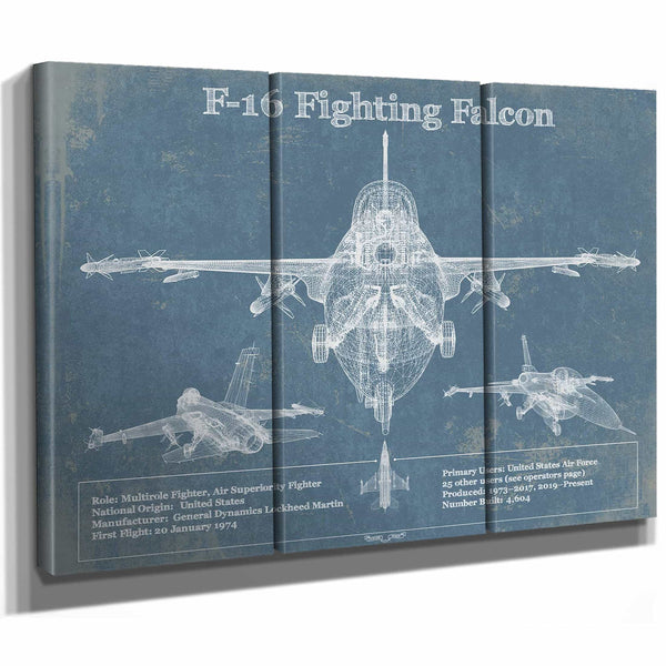 F-16 Aircraft Patent Blueprint Original Military Wall Art