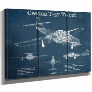 Cessna T-37 Tweet Trainer Aircraft Original Blueprint Art