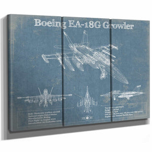 Boeing EA-18G Growler Vintage Aviation Blueprint Military Print - Custom Pilot Name Can Be Added