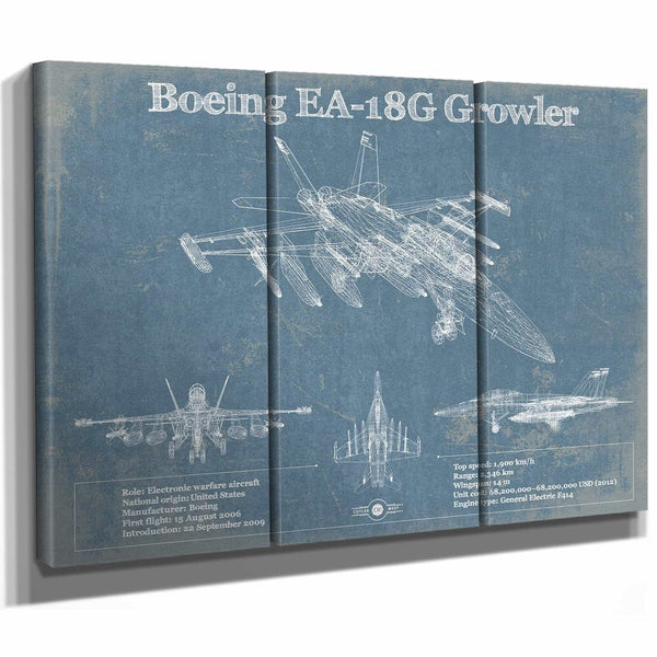 Boeing EA-18G Growler Vintage Aviation Blueprint Military Print - Custom Pilot Name Can Be Added