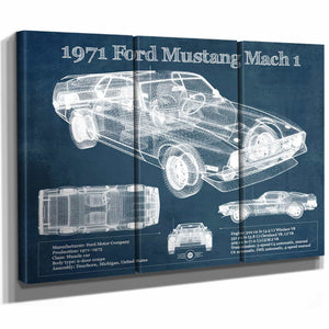 1971-1973 Ford Mustang Mach 1 First Gen Mustang Facelift Vintage Blueprint Auto Print