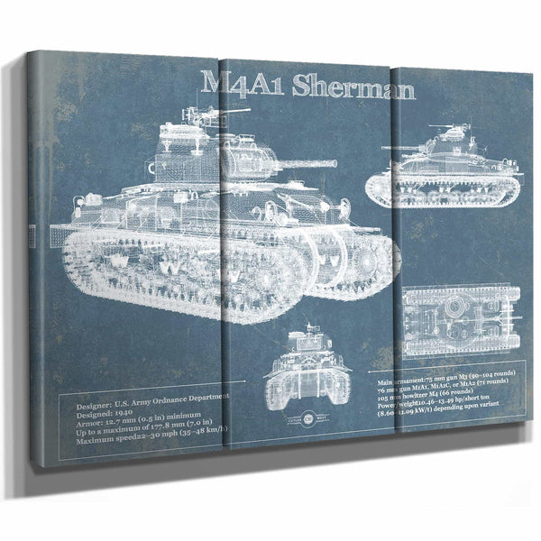 M4A1 Sherman Tank Vintage Blueprint Print