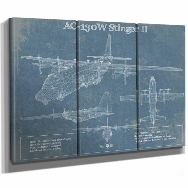 AC-130W Stinger II Vintage Aviation Blueprint Military Print