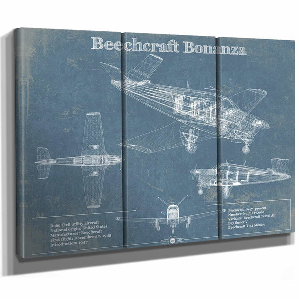 Beechcraft Bonanza Vintage Blueprint Airplane Print