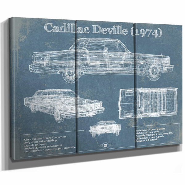 Cadillac DeVille 1974 Vintage Blueprint Auto Print