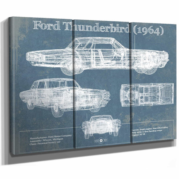 Ford Thunderbird (1964) Vintage Blueprint Auto Print