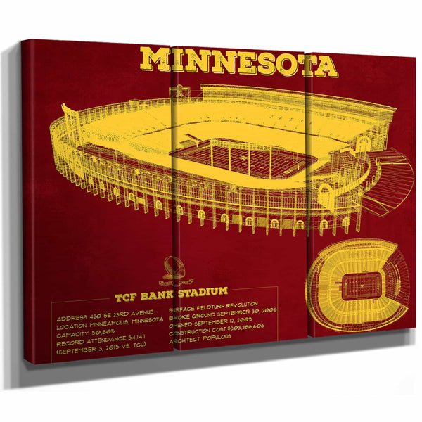 Minnesota Gophers - Vintage TCF Bank Stadium  Blueprint Art Print