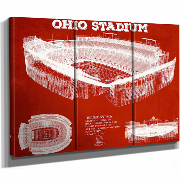 Ohio State Buckeyes Art - Ohio Stadium Vintage Stadium Blueprint Art Team Print