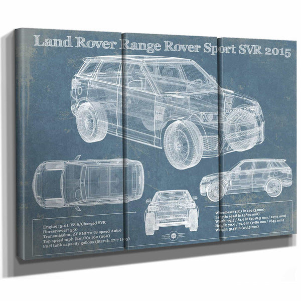 Land Rover Range Rover Sport SVR 2015 Vintage Blueprint Auto Print