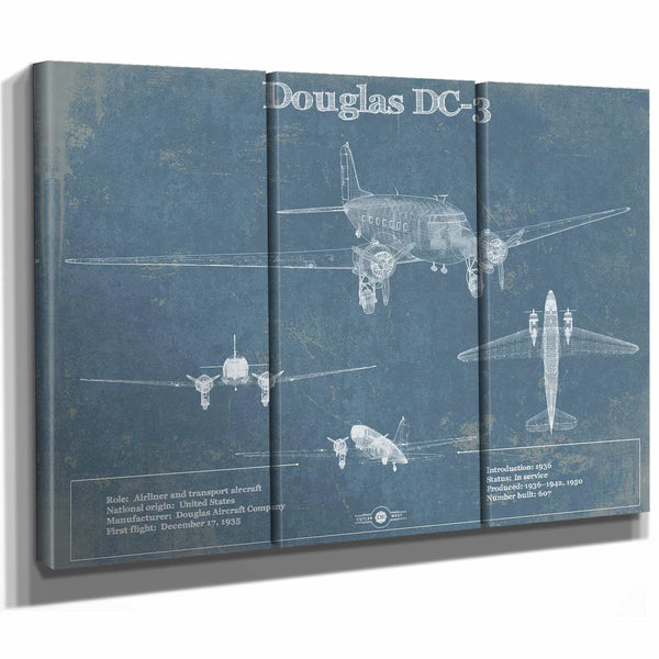 DC-3 Vintage Blueprint Airplane Wall Art