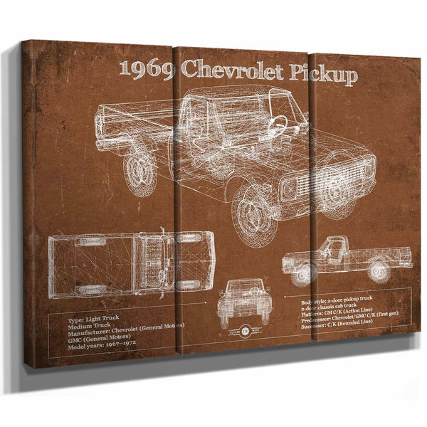 1969 Chevy Shortbox Pickup Vintage Blueprint Auto Print