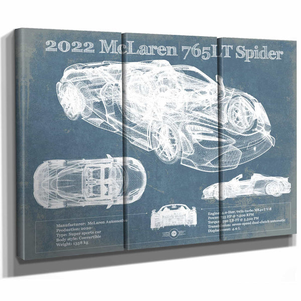 2022 McLaren 765LT Spider Blueprint Vintage Auto Print