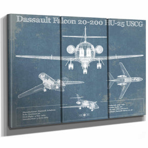 Dassault Falcon 20-200 HU-25 USCG Vintage Aviation Blueprint Print - Custom Pilot Name can be Added