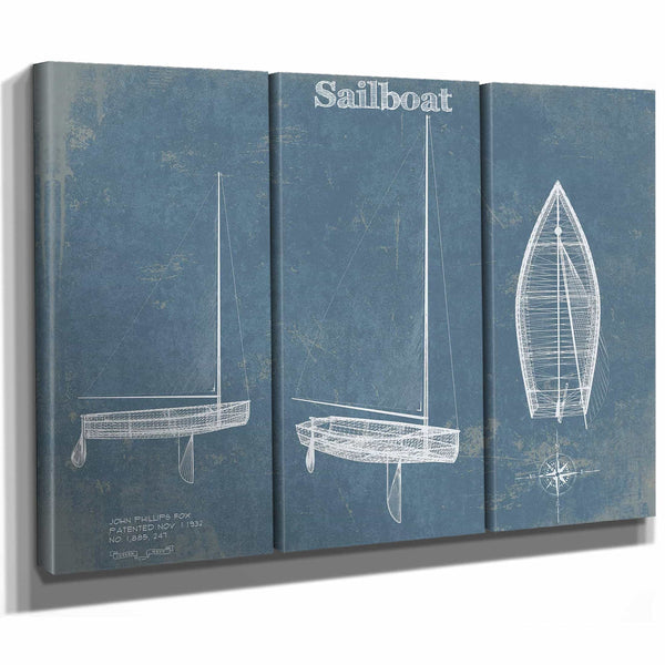 Sail Boat Blueprint - Patent of Sailing Vessel Print
