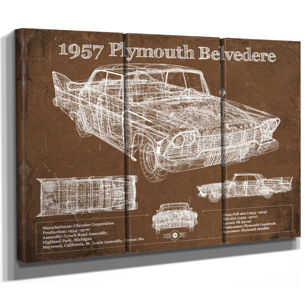 1957 Plymouth Belvedere Vintage Blueprint Auto Print