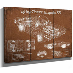 1969 Chevy Impala SS Vintage Blueprint Auto Print