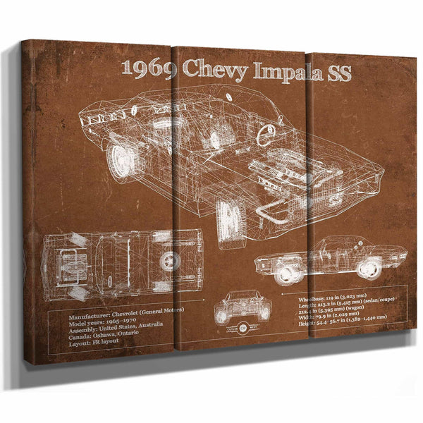 1969 Chevy Impala SS Vintage Blueprint Auto Print