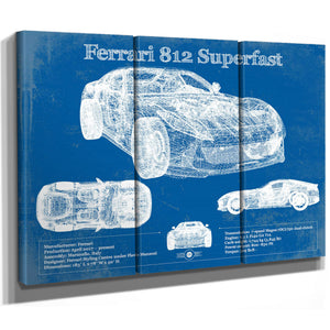 Ferrari 812 Superfast Blueprint Vintage Auto Print
