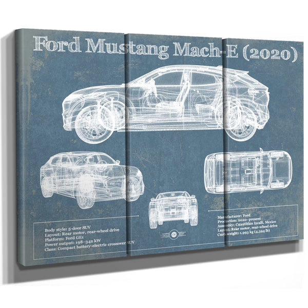 Ford Mustang Mach-E 2020 Blueprint Vintage Auto Print
