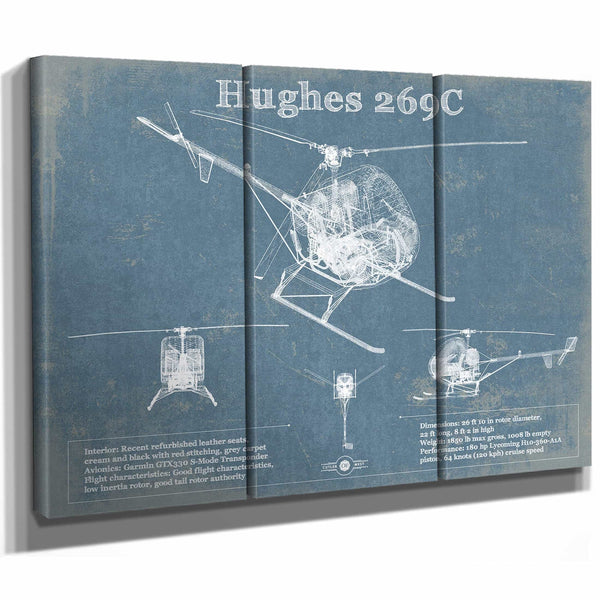 Hughes 269C Helicopter Vintage Aviation Blueprint Print