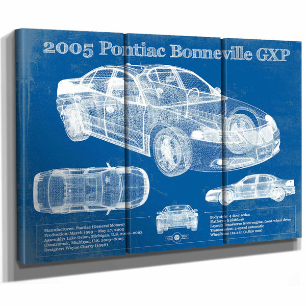 2000 - 2005 Pontiac Bonneville GXP Blueprint Vintage Auto Print