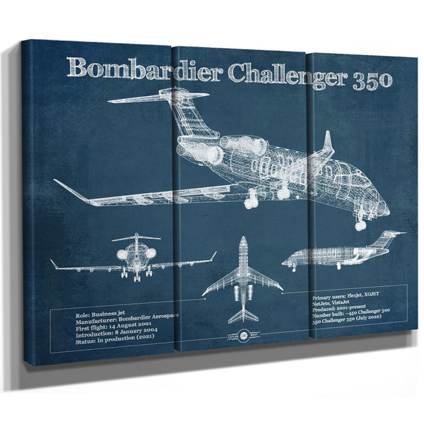 Bombardier Challenger 350 Vintage Aviation Blueprint Print - Custom Pilot Name can be Added
