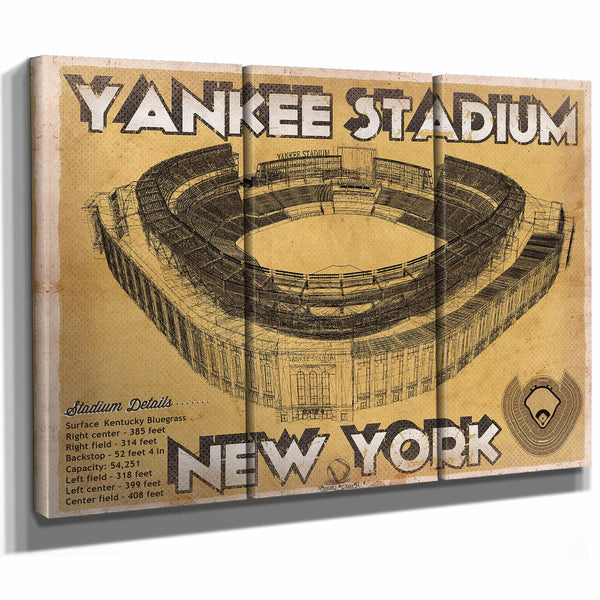 NY Yankees - Yankee Stadium Blueprint Vintage Baseball Print