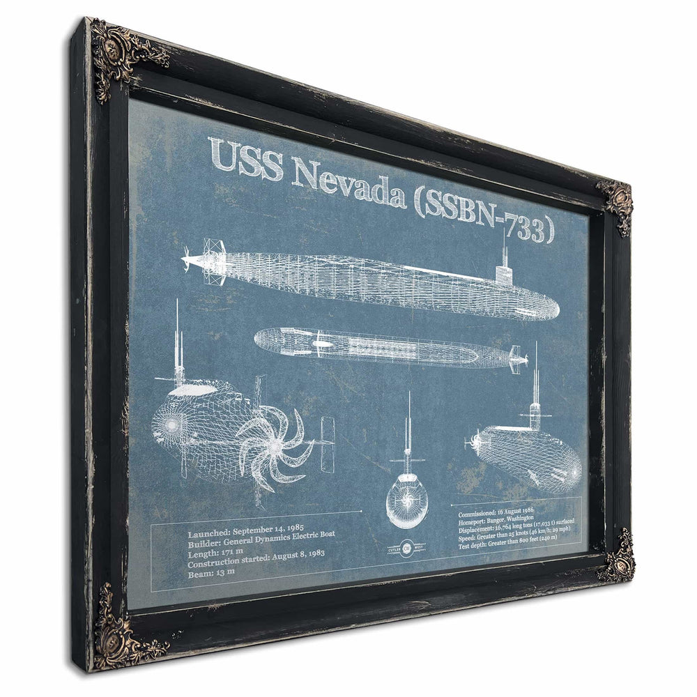 USS Nevada (SSBN-733) - Nuclear Ballistic Missile Submarine Blueprint Patent Original Art - Customizable