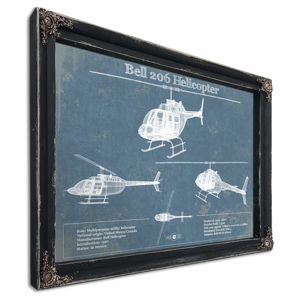Bell 206 JetRanger/LongRanger Vintage Blueprint Helicopter Print
